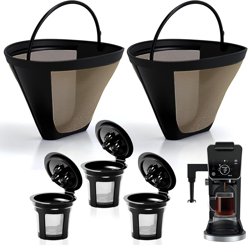 3 Pack K Cup Pods and 2 Pack Reusable Filter for Ninja Coffee Maker CFP301 | Reusable Coffee Pods, Only Fits 3-Hole Needle Machines, Stable Pressure, Align Mark, Dishwasher Safe, Food-Grade Materials