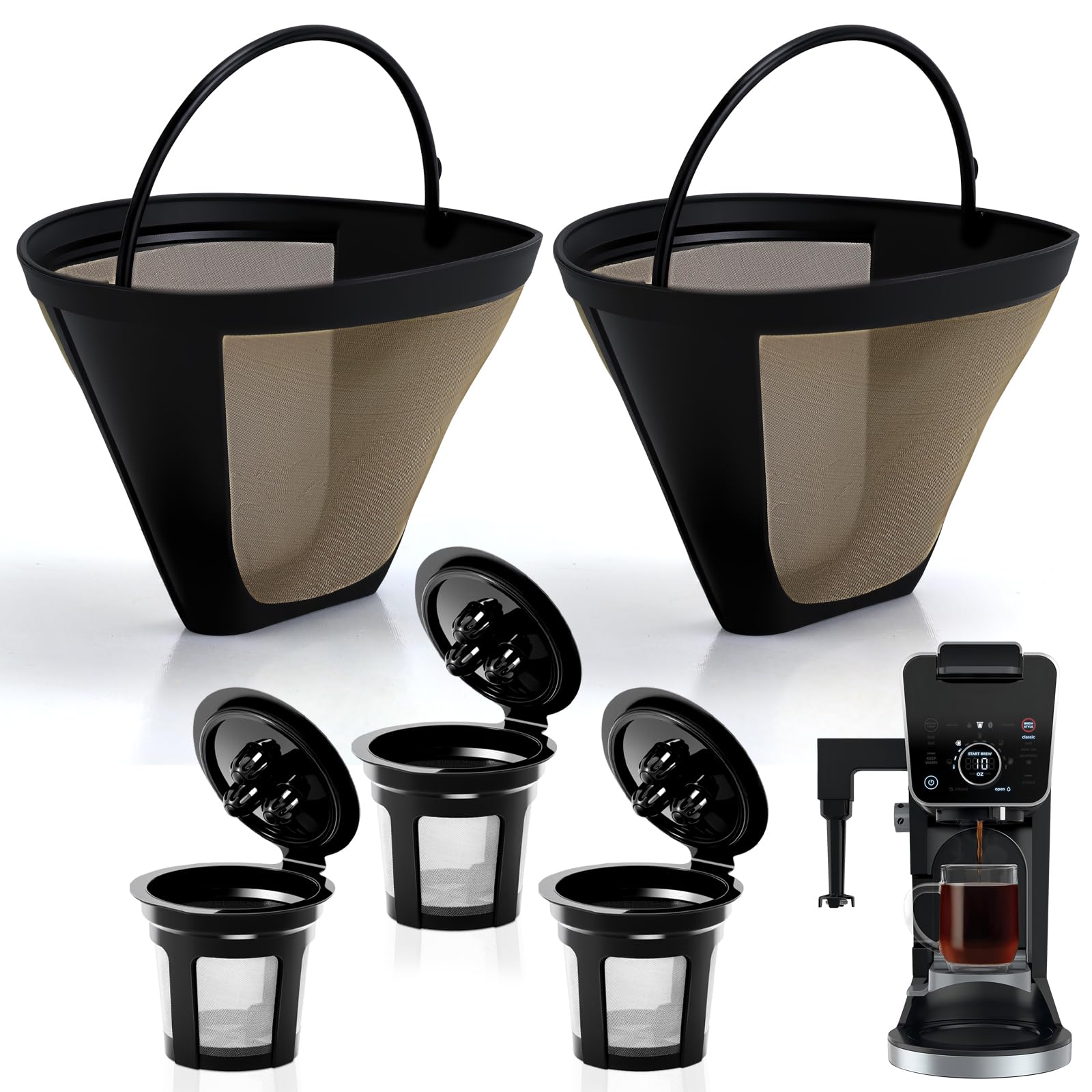 Reusable Coffee Pods compatible with the 3-hole Ninja CPF301 Coffee Maker, 3 Pack Reusable K Cups Pods and 2 Pack Reusable Filters not for Ninja CFP101 & Ninja PB051