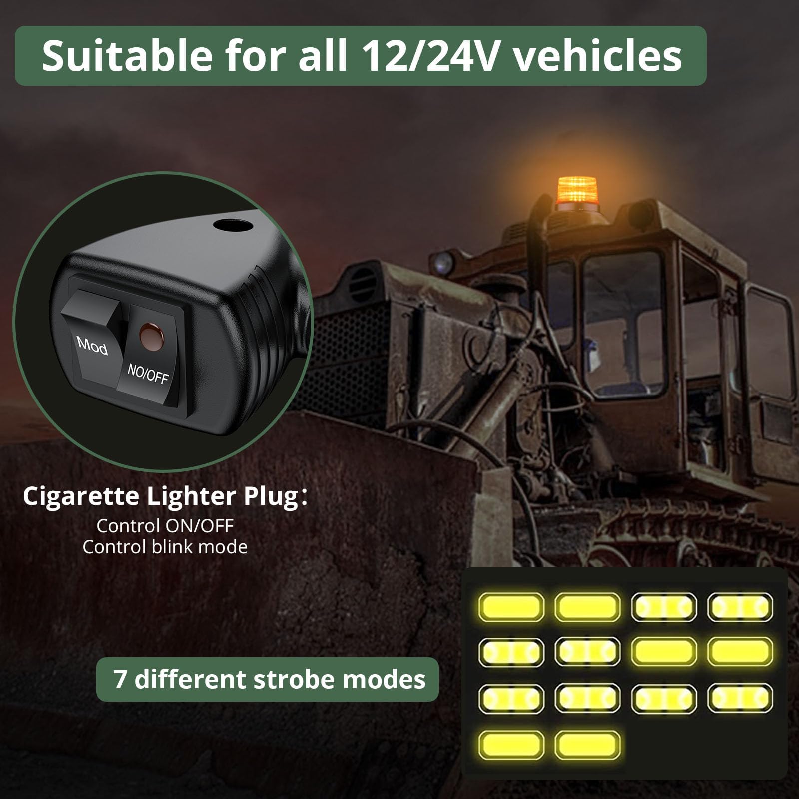EYPINS Światła ostrzegawcze LED, 40 diod LED, magnetyczne, awaryjne miganie, ostrzeżenie, światło stroboskopowe, do ciężarówki 40 W, 12/24 V, wtyczka do papierosów (bursztynowe)