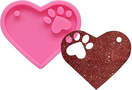 Miniatura 3 de 5 moldes de silicona de cola de pez de tortuga marina, moldes de resina redonda plana con corazón con huellas de perro, molde de fundición con