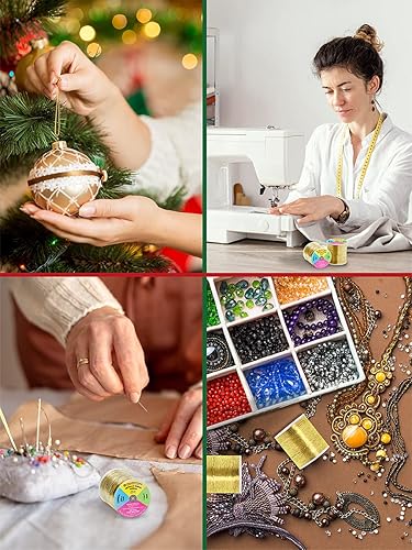 Miniatura 5 de Mandala Crafts Juego de hilo de bordado negro metálico, 218 yardas, 656.2 ft, hilo negro para máquina de coser, costura decorativa a mano, aguja de