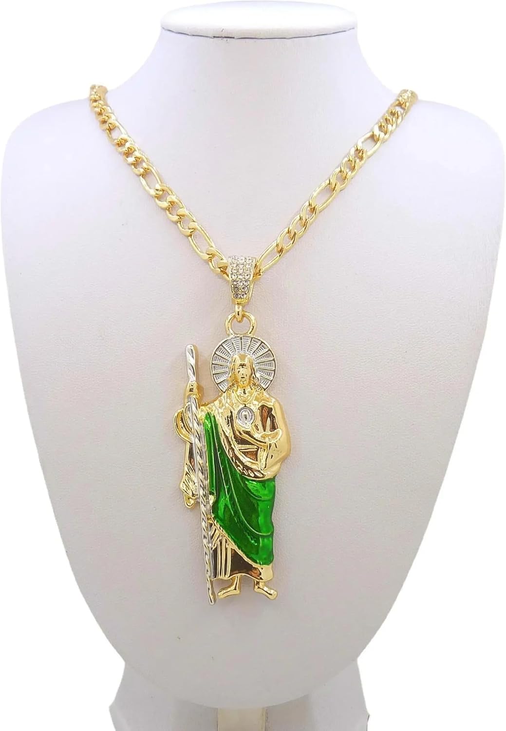 14K Gold Filled San Judas Necklace For Women And Men - Green Saint Jude Pendant Necklace, St Jude Tadeo Medalla Cadena Oro Laminado, Catholic Religious Christian Jewelry - Image 5