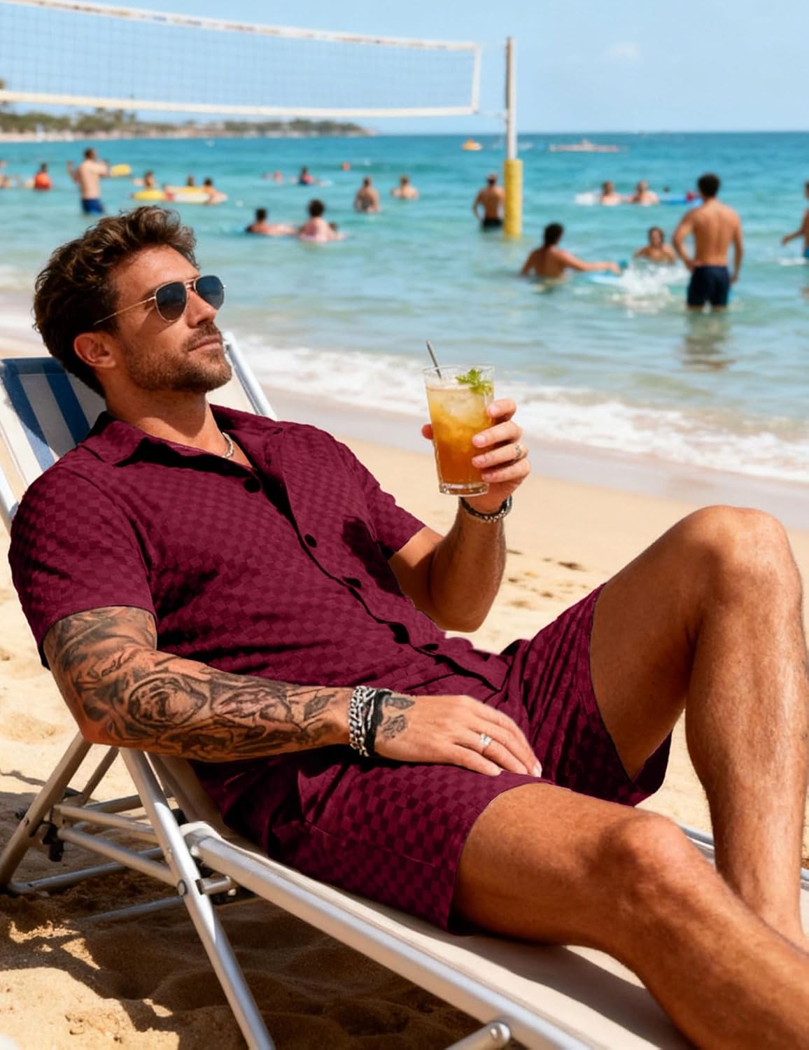 UOUA Mens Velour Tracksuit 2 Piece Outfits Short Sleeve Button Down Shirt and Short Sets Casual Sweatsuits - Image 5