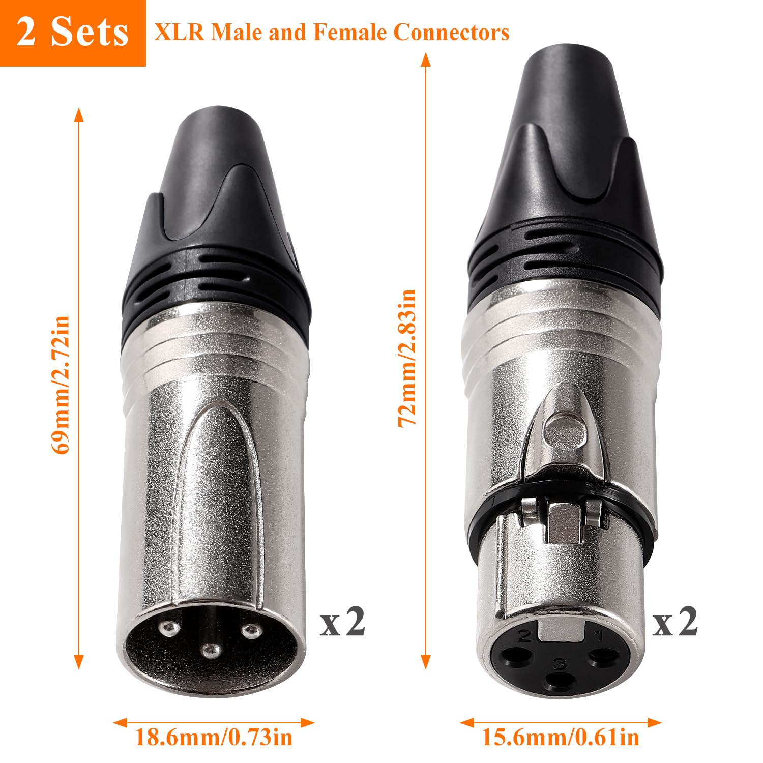KUOQIY 2 works 3 Pin XLR Connector, 3 Pin XLR Cable Connector Male and Female, Mic Audio Socket - Image 2
