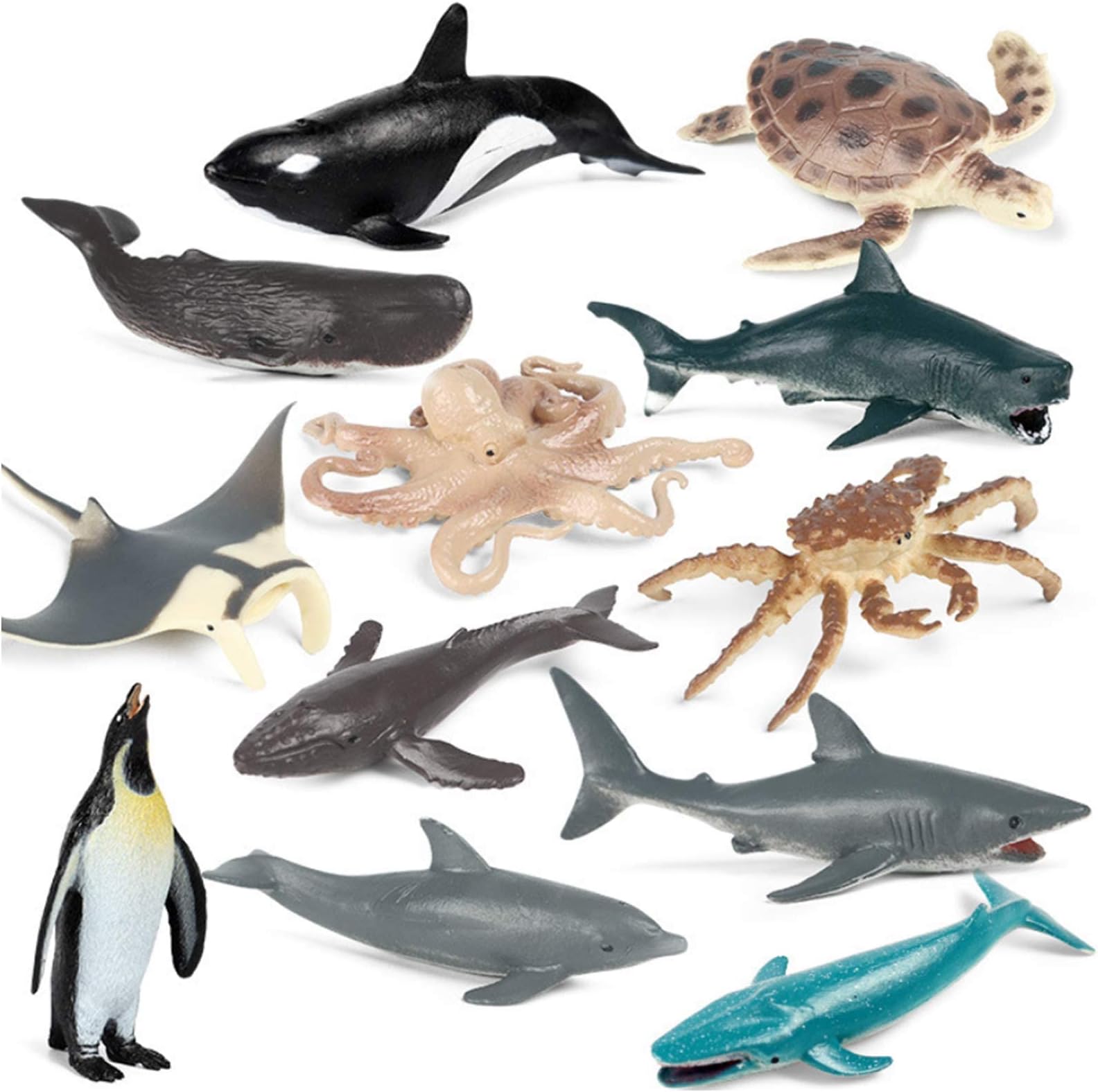 – Mini Safari Animals Statue Realistic Plastic Sea Animal Statue Toy, Kid'S Party Supplies Cake Topper Including Penguins, Turtles, Octopus, Humpback Whales, Whales,Etc(12pcs)