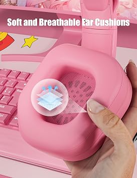 ZIUMIER Pink Wired Gaming Headset with Detachable Cat Ears