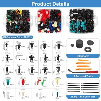 925Pcs Universal Car Trim Clips & Fasteners Kit with 5 Removal Tools 26 Sizes Auto Retainer Clips for Door Panel Fender Splash Shield Durable Nylon Plastic Rivets Set with Storage Case