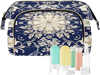 Kigai Blue Damask Baroque Floral Makeup Bag C...