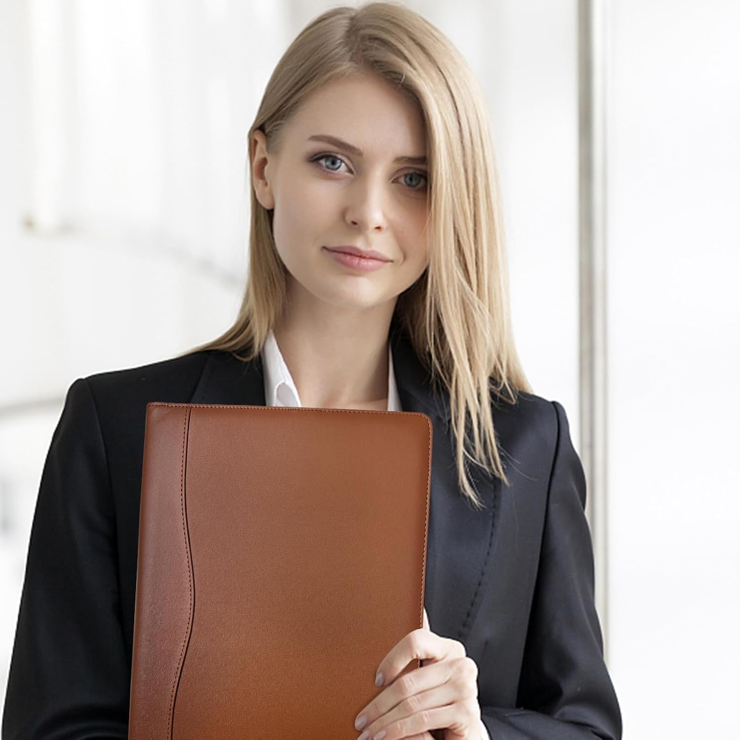 Padfolio Portfolio Binder, Leather Clipboard Folder Briefcase Loose-Leaf Binder with Cover Brown Folder with Pockets Resume Folder for Business Office Meeting Men Women's Business (A4, Brown) image 5