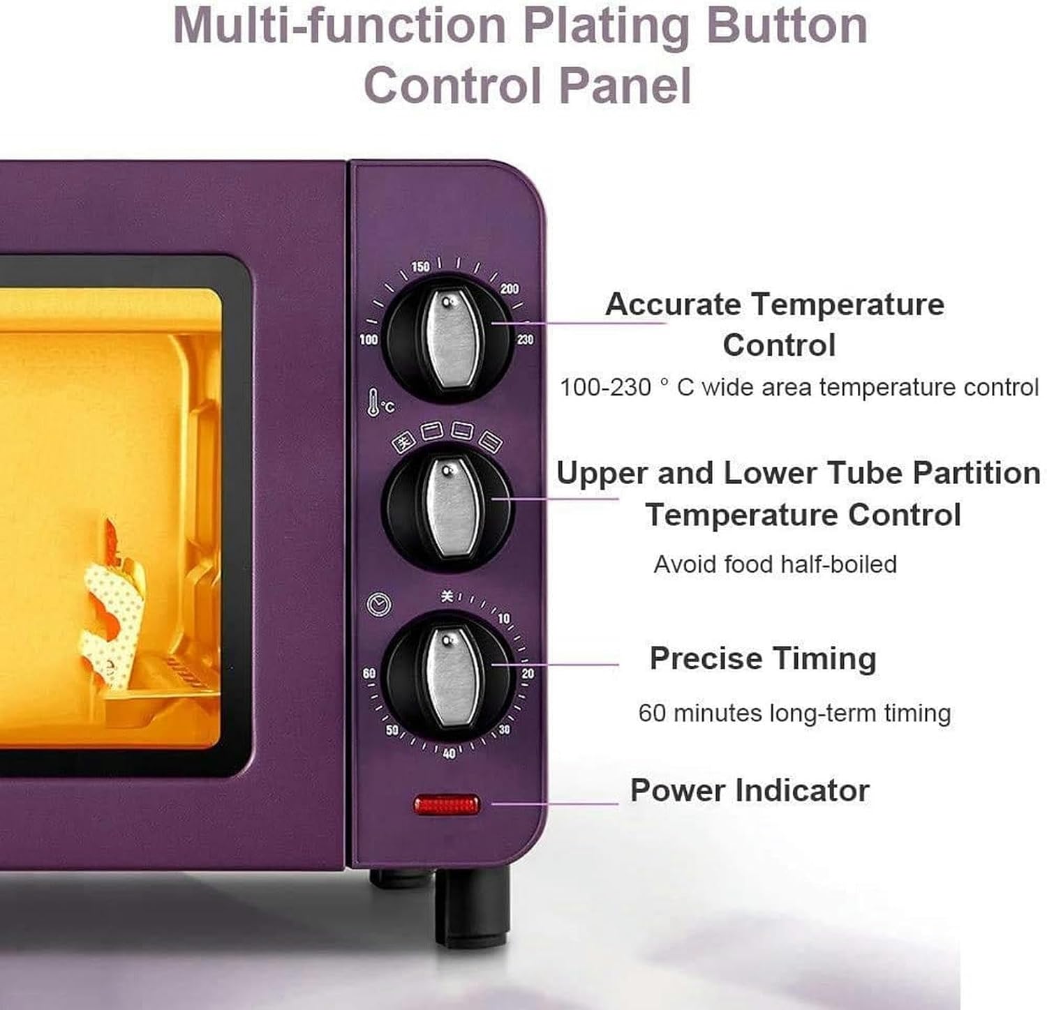 Mini Oven, Convection Kitchen with Timer, Small Electric Oven, Domestic Baked, Small Oven, 15 -Liter Convection Countertop Oven (Purple)