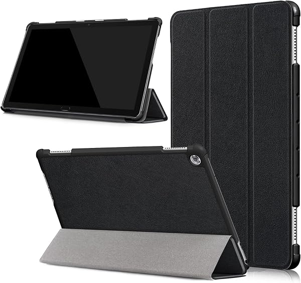 Huawei MediaPad M5 lite 10 用の ケース 新型 MediaPad M5 lite 10 用の カバー スタンド機能付き 保護ケース M5 lite10 インチ タブレット ケース 三つ折 高級 PU レザー カバー キズ防止 薄型 超軽量 全面保護型 ケース 耐衝撃 MediaPad m5 lite 10 対応(ブラック) - 1