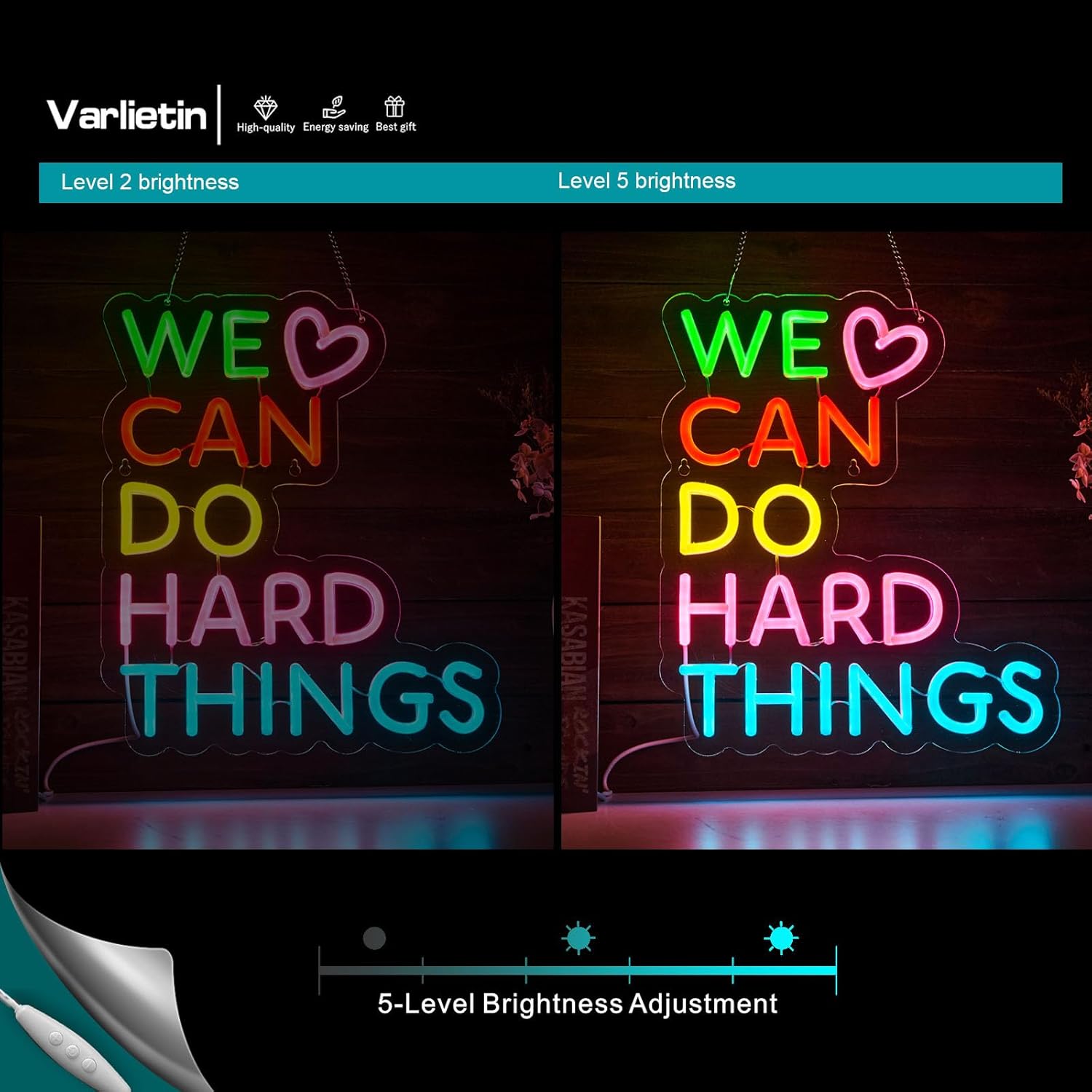 We Can Do Hard Things Neon Sign for Wall Decor, Kids Wall Art Positive Classroom Dimmable Neon Light Up Signs for Birthday Party Classroom Backdrop Decoration Gift, USB Powerd