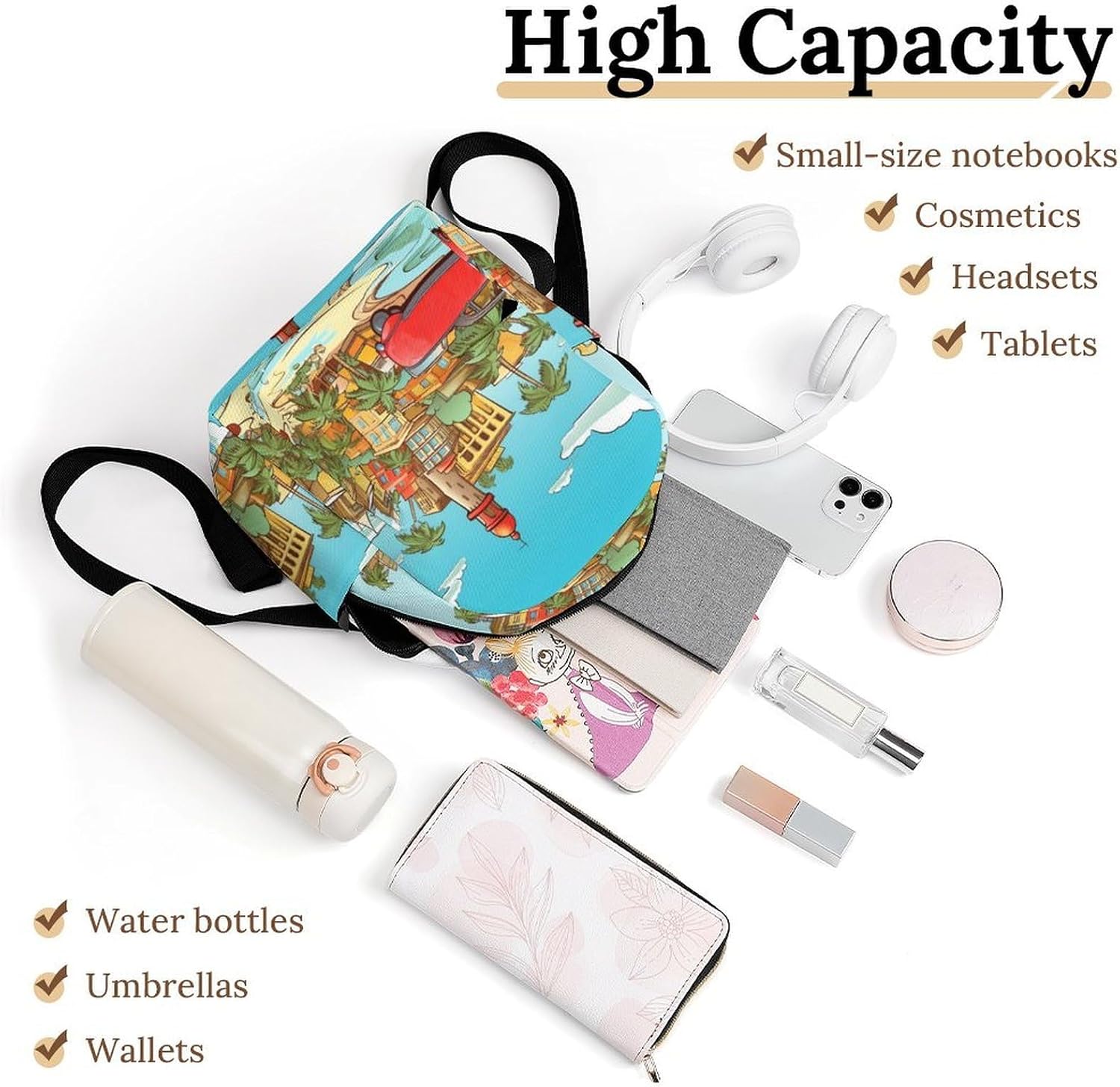 Waterproof Mini Backpack for Women - 10 Inch Oxford Lightweight Daypack Cute Bag Small Daypack Island of Cuba Small Backpack Purse for Travel Work Weekender