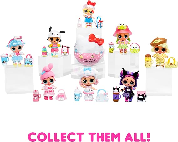 LOL Surprise! Loves Hello Kitty and Friends, 2 Blind Packs with 7 Surprises 8 Limited-Edition Dolls to Collect, One Random Character per Ball Gift for Kids Ages 4+
