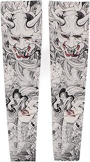 1 par de mangas com estampa de tatuagem de seda gelada, mangas de compressão para o verão com proteção solar UV para homens e mulheres, mangas de braço de proteção solar para ciclismo ao ar livre