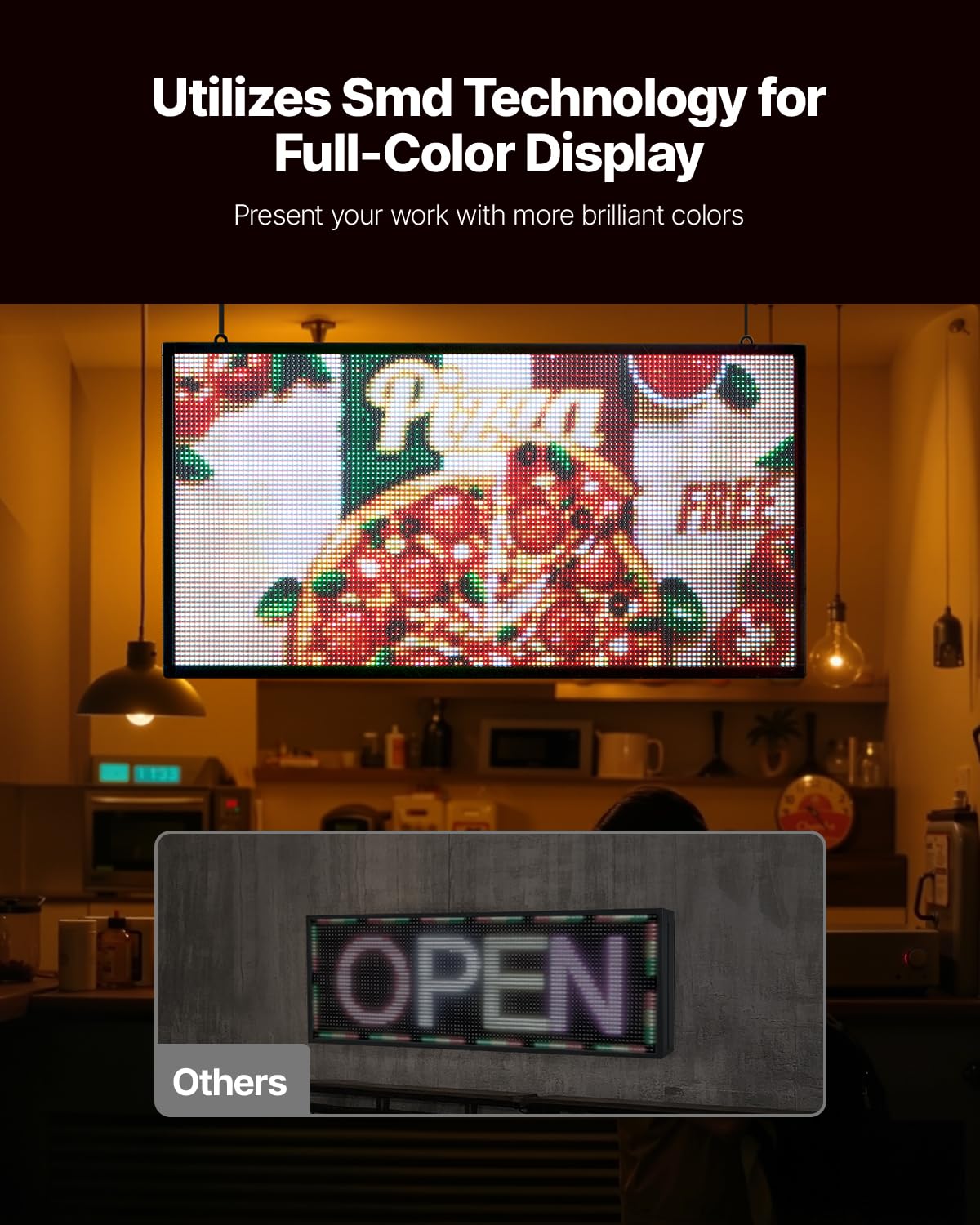 VEVOR Letrero LED Programable 67 x 35 cm Panel Digital Flexible Desplazable a Todo Color Tablero de Visualización con Patrón de Texto Personalizado Control de Aplicación Bluetooth para Publicidad