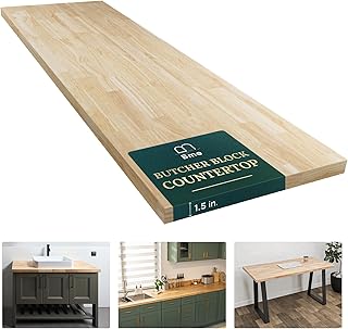 Bme Hevea Solid Wood Butcher Block Countertop, Unfinished Table Top for ...