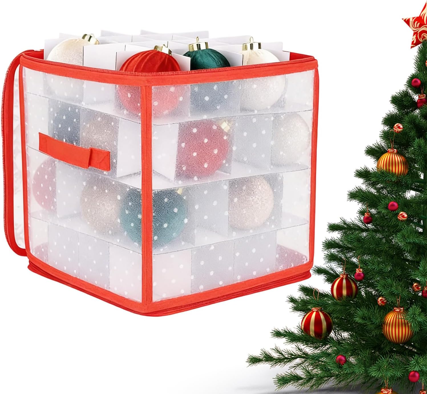 Christmas Decoration Storage Waterproof Bag with Divider | Christmas Tree Ball Ornament Storage Box for Under Bed Cabinet Home Basement Apartment Bedroom Garage Attic