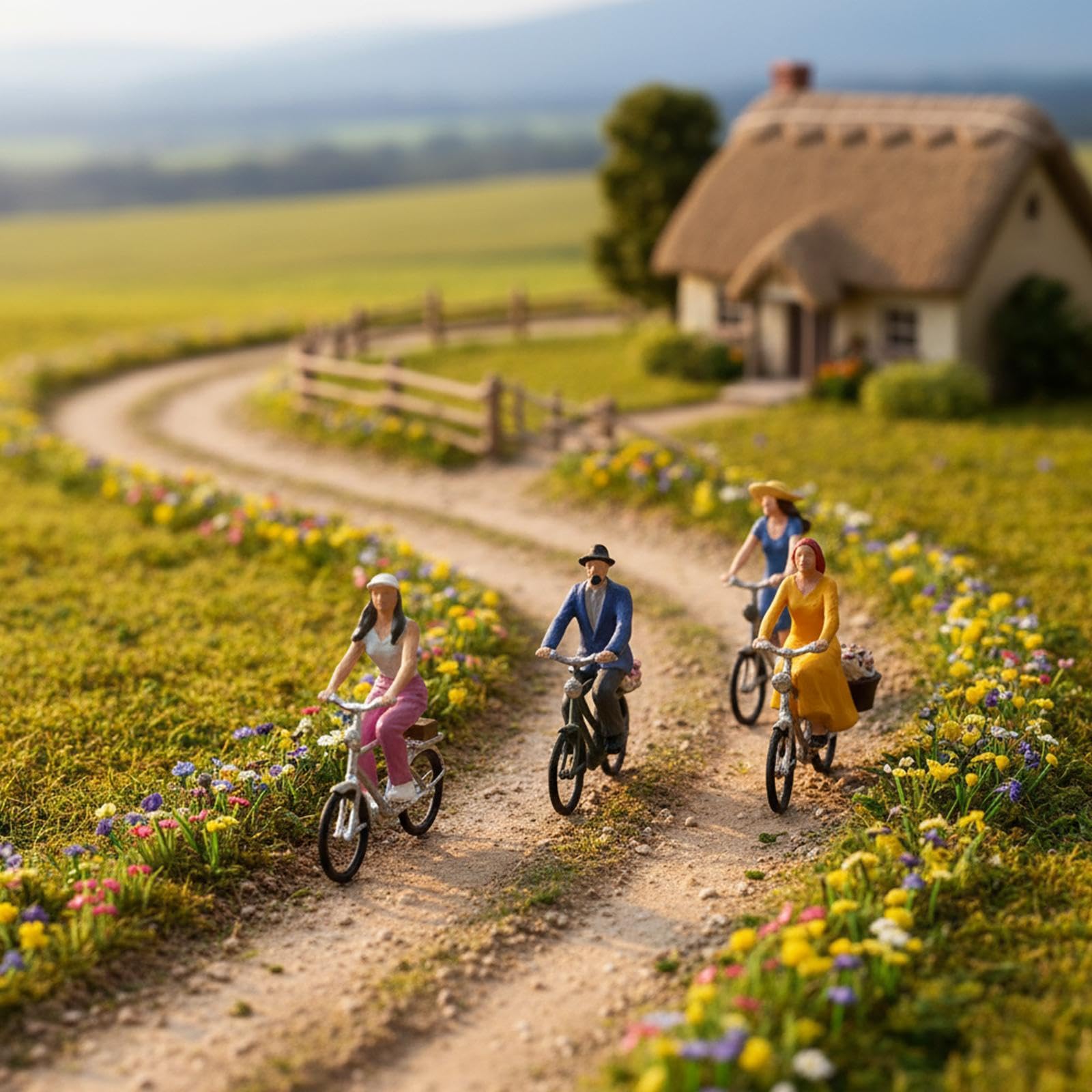 Set di 4 Miniature di Ciclisti in 1/64, Personaggi in Miniatura per Decorazione da Scrivania, Modellini di Uomini E Donne.