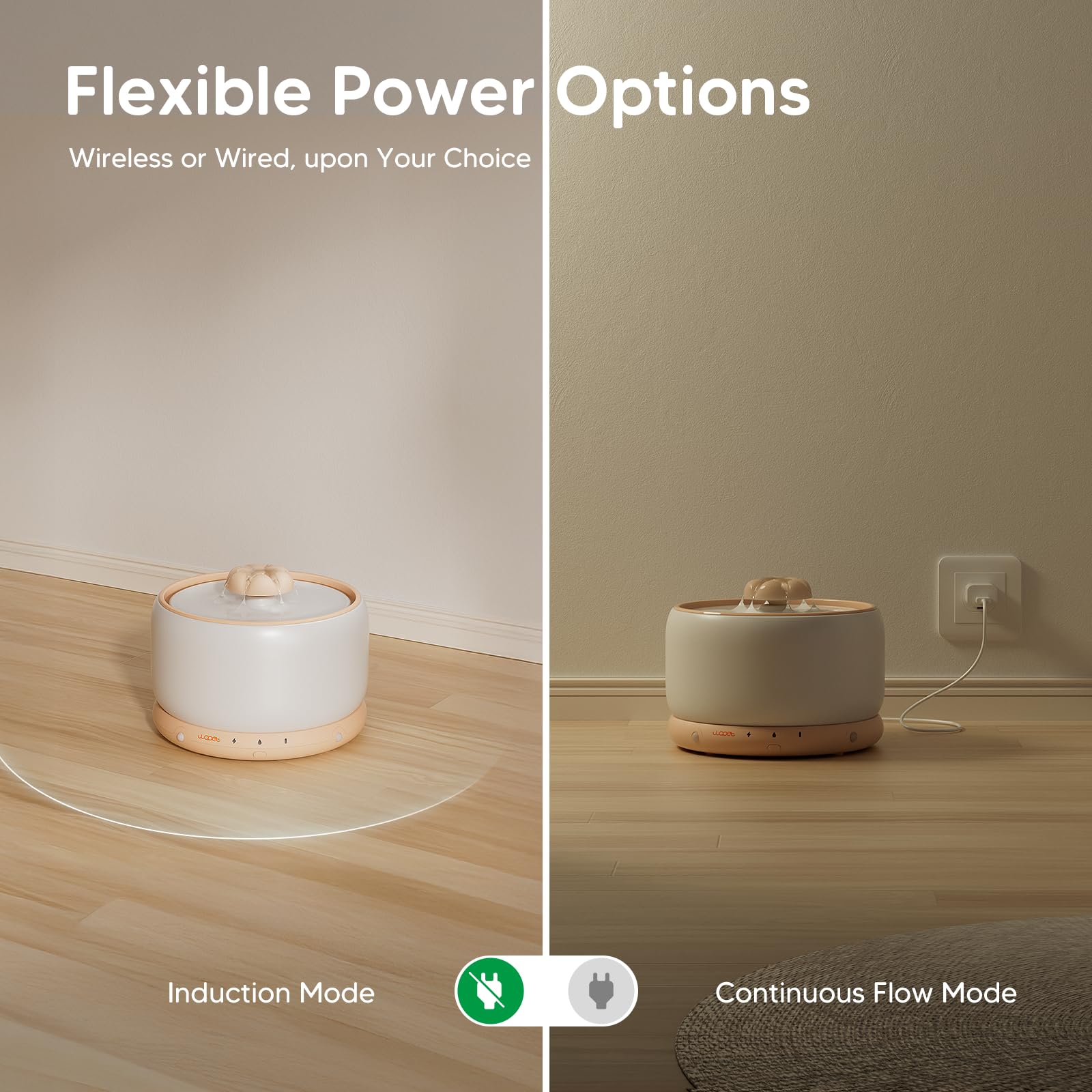 WOPET Fontana d'acqua wireless per gatti, 3 l, elegante fontana in ceramica per animali domestici, 5000 mAh, erogatore di acqua per gatti e cani, ultra silenziosa, facile da pulire e montare bianco