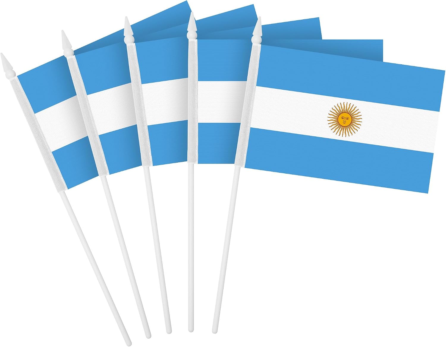 G128 12 Pack Handheld Argentina Argentinian Stick Flags | 4x6 In | Printed 150D Polyester, Country Flag, Solid Plastic Stick, Spear White Tip
