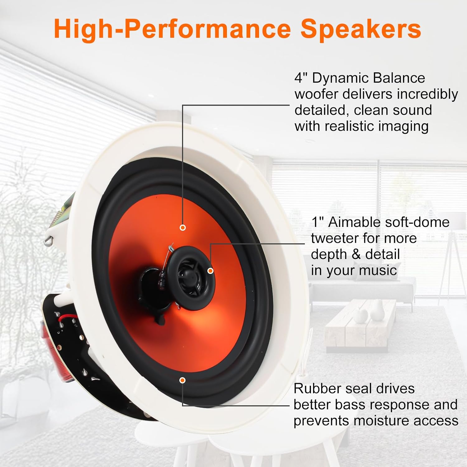 STUDIOFINIX 4 Inch in-Ceiling Speakers, 240W Peak (120W Each) Passive Flush Mount Speakers for Home Theater, Multi-Room Audio, Indoor & Covered Patio (2 Speakers)