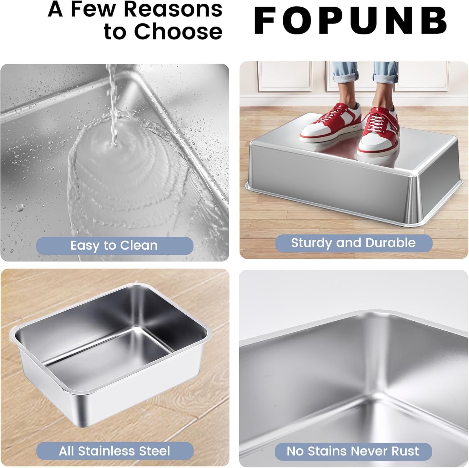 Stainless Steel Litter Box, Metal Litter Box for Little/Large Cats, Rust-Resistant, Odor-Control, Non-Sticky, Easy Rinse Cleaning, Durable & Long-Lasting(23.6"×15.7"×5.9" / 60×40×15cm)-2nd