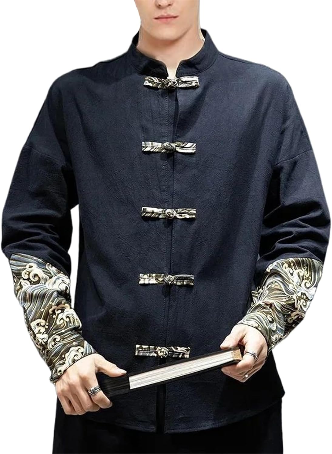 Chinese Style Tang Suit Men's Color Matching Retro Jacket Traditional Top Kung Fu Tai Chi Shirt Clothes Hanfu