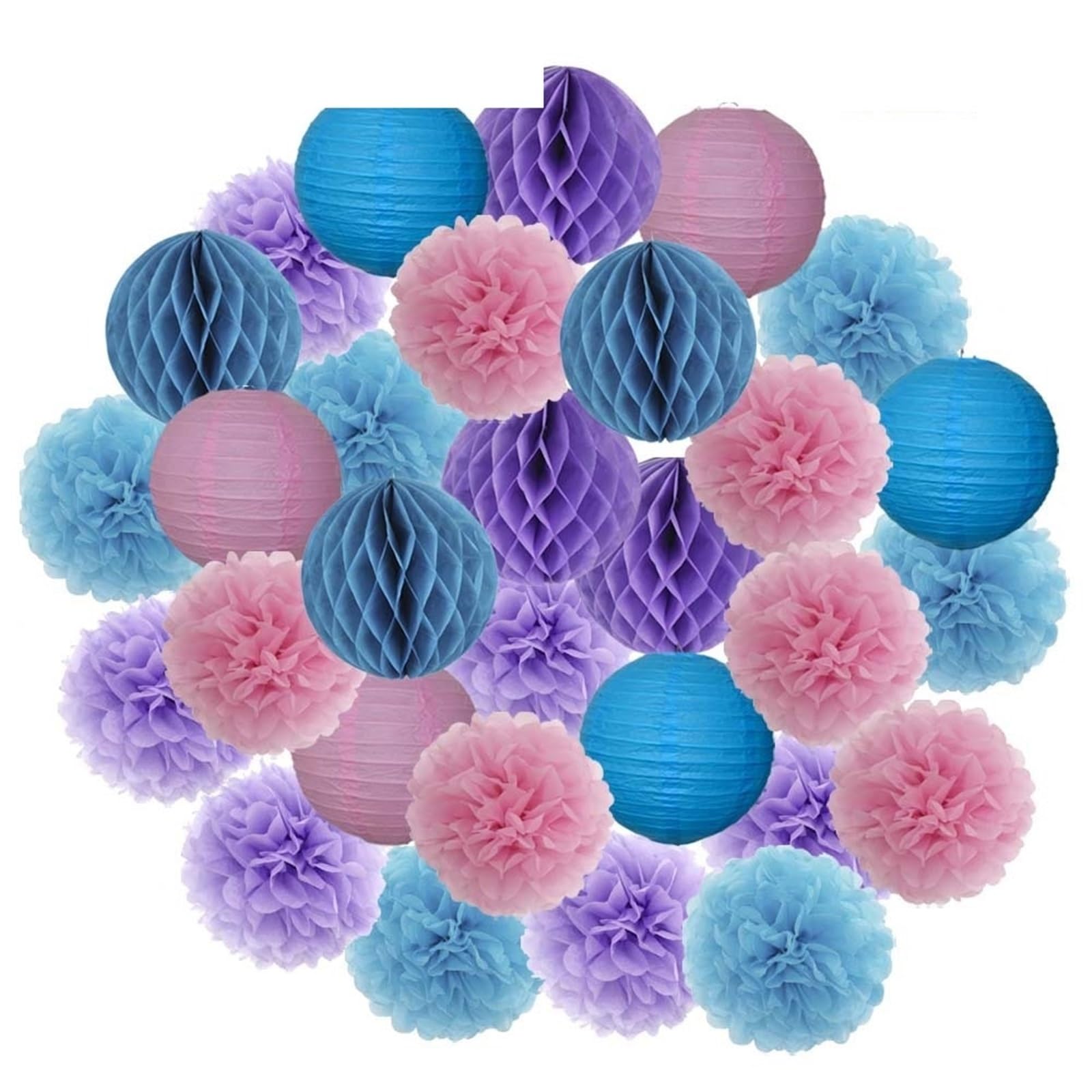 30 piezas de decoración navideña for festivales, farolillos de papel azul y blanco de 15, 20, 25 y 30 cm, for fiestas de cumpleaños, como pompones colgantes.(Blue Pink Purple,6inch 15cm)