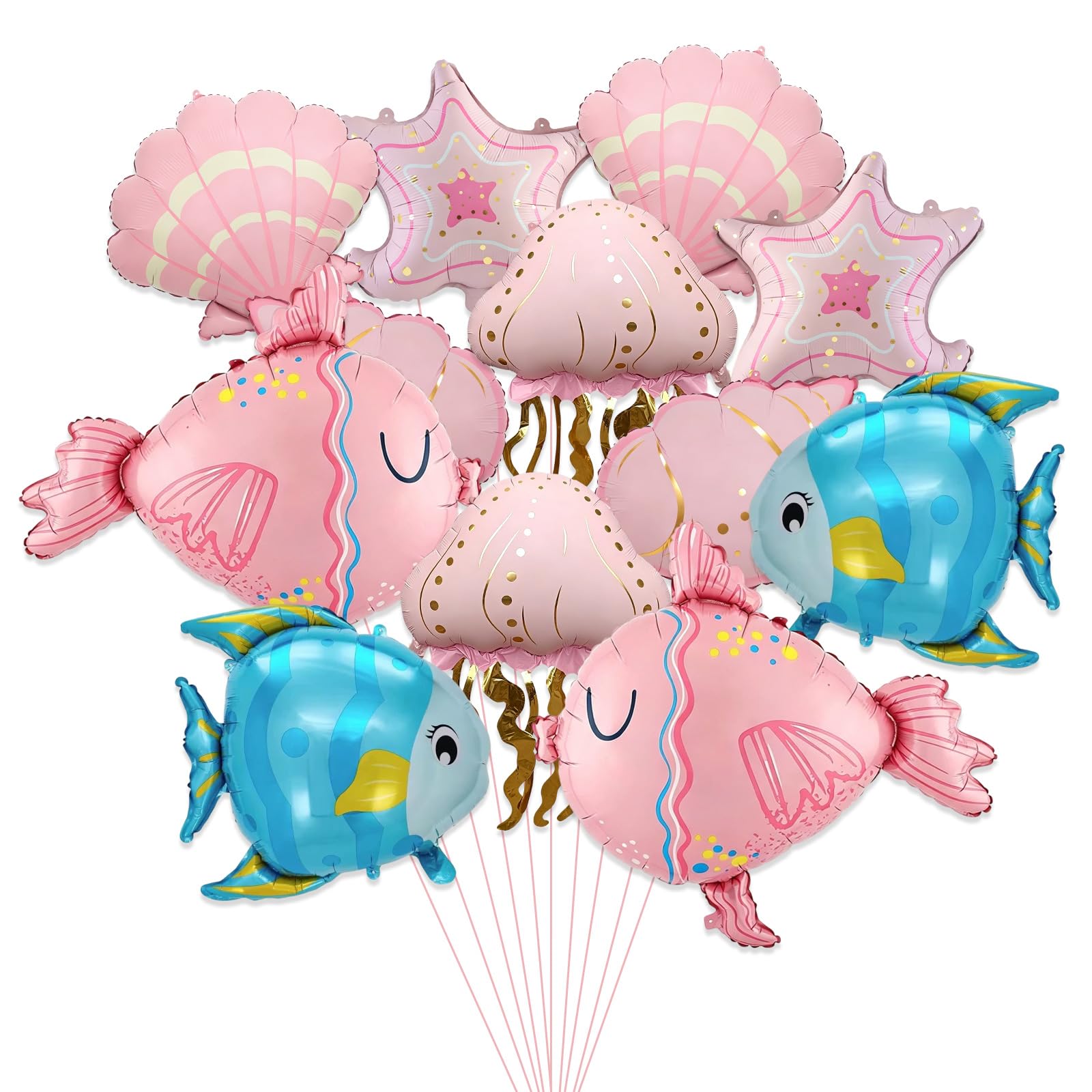 12 Pcs Under The Sea Foil Balloons,Starfish Seashell Conch Fish Jellyfish Balloon Set,Mermaid Beach Coastal Tropical Party Decorations for Birthday Coastal, Mermaid & Tropical Events