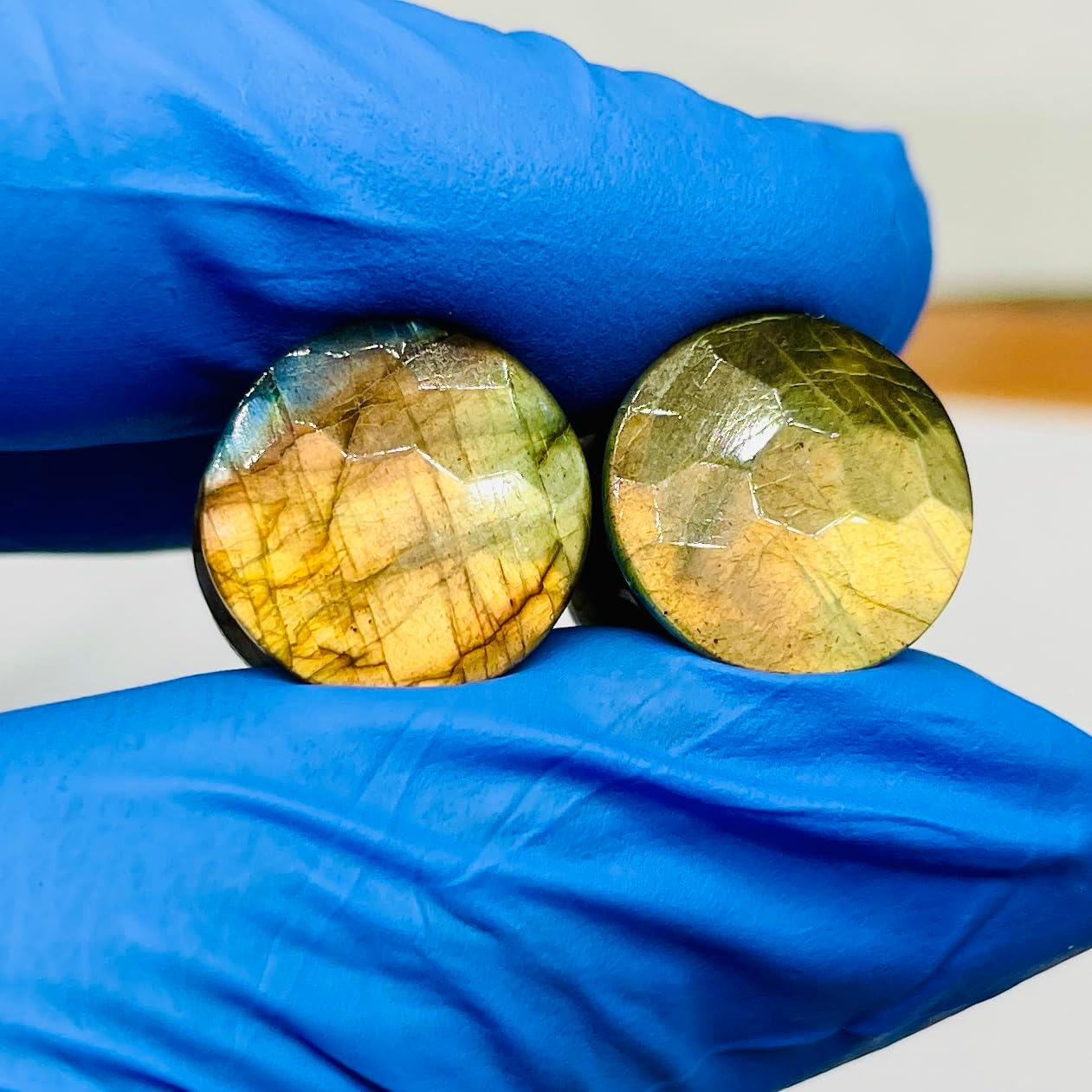 Natural Yellow Flash Labradorite Gemstone Double Flared Faceted Ear Plugs | Handmade Body Piercing Jewelry | Polished Stone Gauges for Stretched Ears
