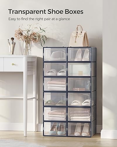 Miniatura 3 de SONGMICS Cajas de zapatos, paquete de 12 organizadores de almacenamiento de zapatos, cajas apilables de plástico transparente para armario, tenis,
