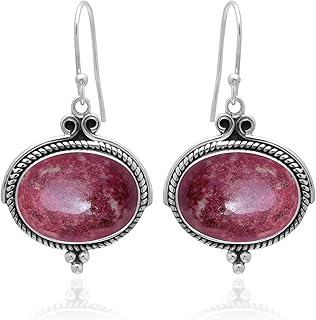 Veracity Jewelry Thulite Jasper Earrings For Women - 925 Sterling Silver Pink Thulite Jasper Bohemian Fashion Jewelry - Meditation Healing Jasper Handmade Earrings For Women's Gift - Birthday Anniversary Wedding Gift for Her Earrings (VSE-51)