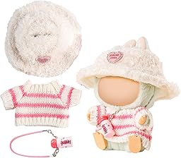 Chritice 3 Stück Puppenkleidungs Set für Puppe,Kompatibel mit Labubu,Rosa Pullover,Hut & Wasserflasche,Vinyl Plüschtier Rosa Outfit Accessoires Puppenzubehör für Puppen