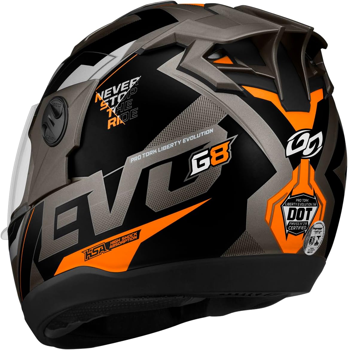 CAPACETE FECHADO PRO TORK EVOLUTION 788 G8 EVO FOSCO GRAFITE - LARANJA TAM. 62
