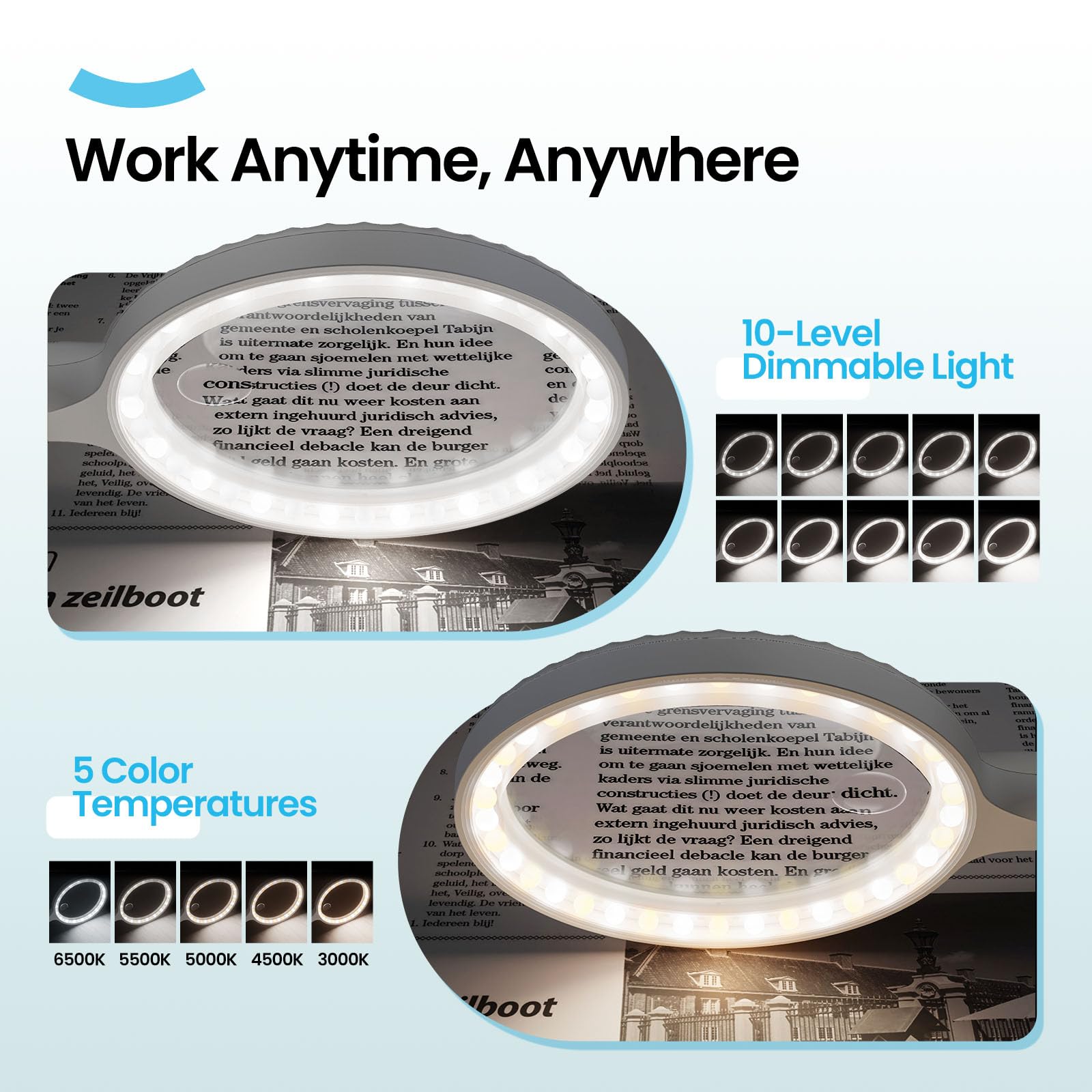 ARTDOT Lampada Lente di Ingrandimento Illuminata da Tavolo – Lente Staccabile con Supporto per Hobby, Puzzle, Diamond Painting Pittura Diamante, Lettura e Lavori di Precisione