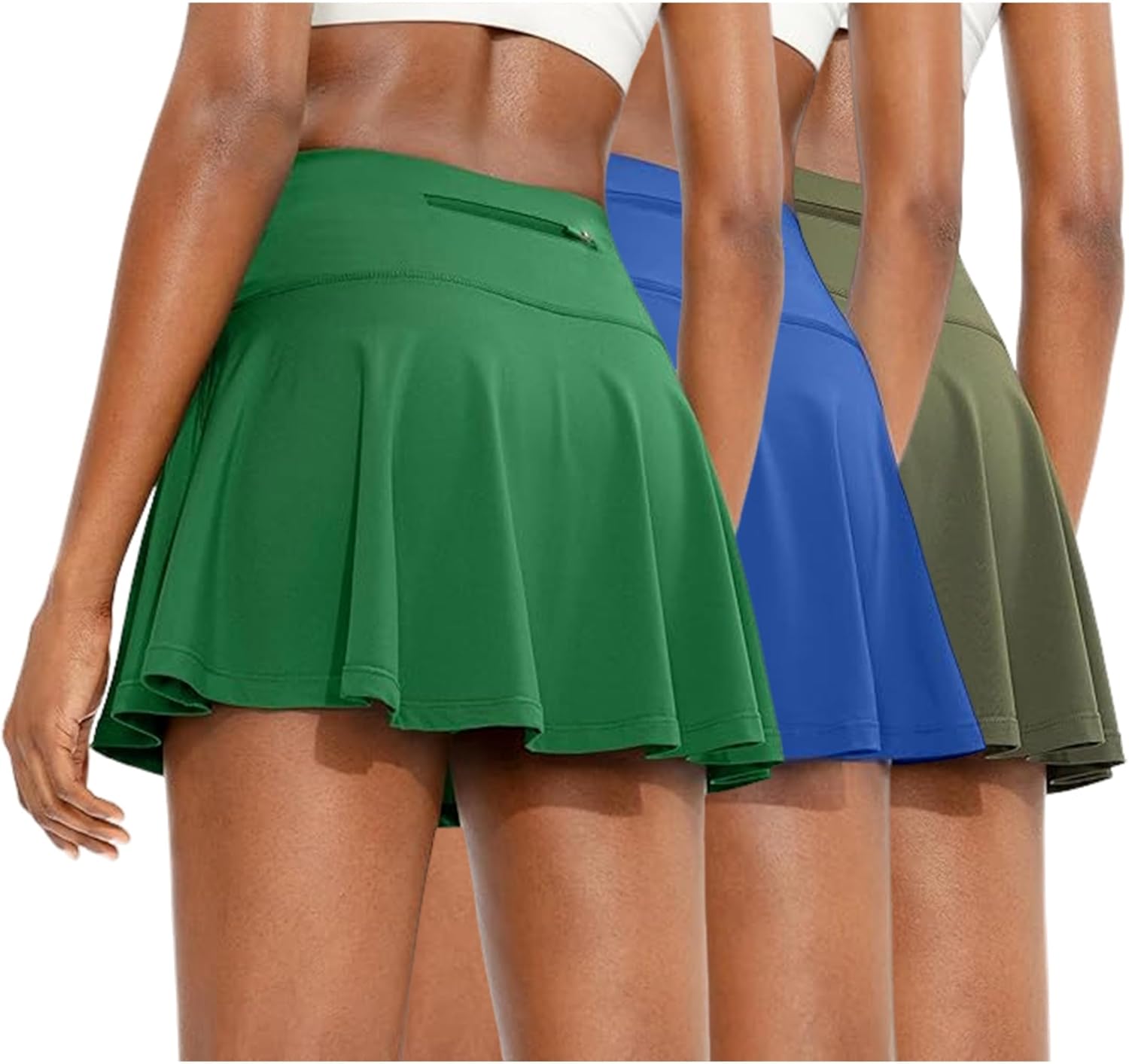 Gozoloma Women's 3 Pack Tennis Skirt Mini Skort with Built-in Shorts Side Pockets Back Zip Pocket Athletic Outfits