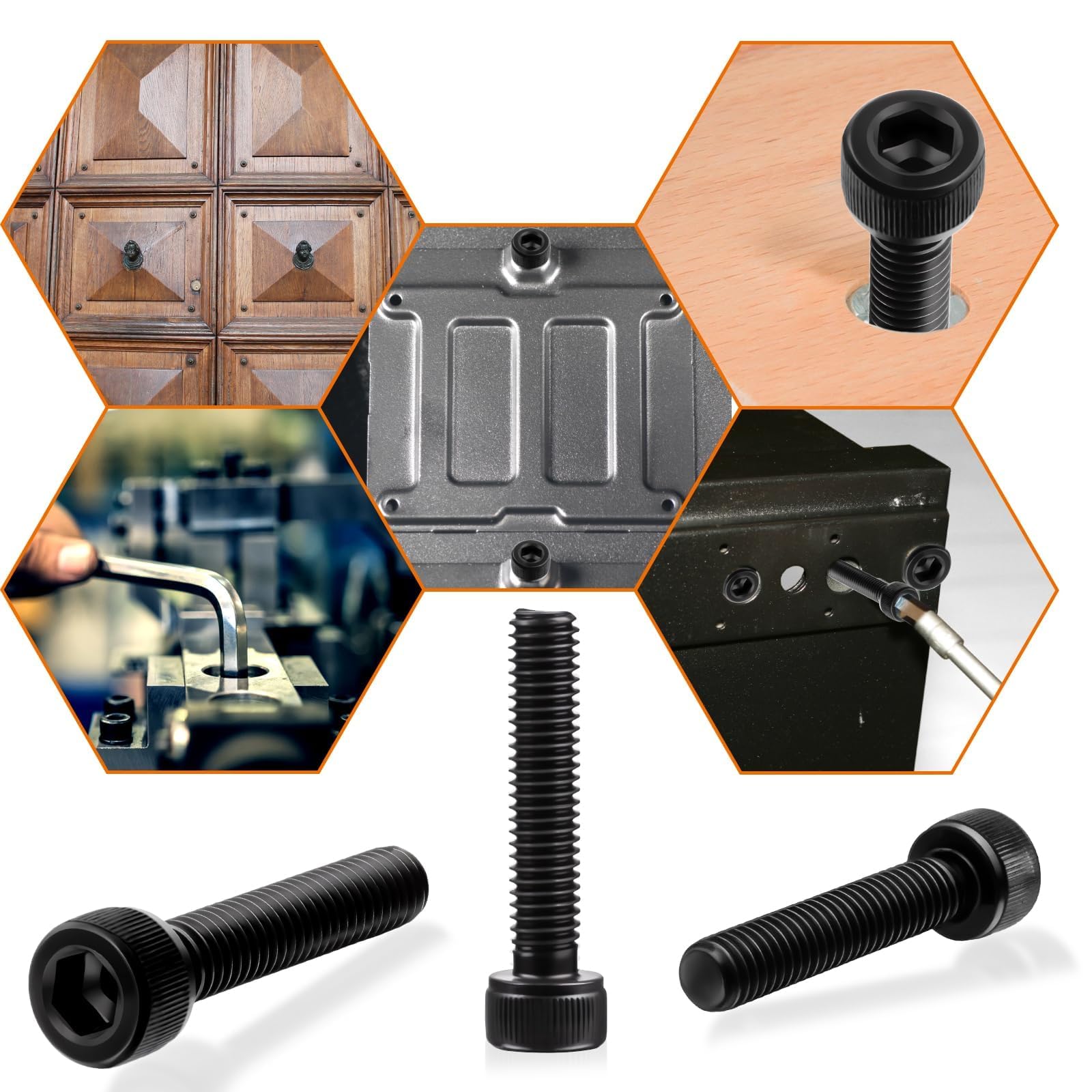 SWTYExt Śruby z łbem sześciokątnym M6 x 100 mm, śruby cylindryczne z gniazdem sześciokątnym, ze stali węglowej, śruby z pełnym gwintem, śruby sześciokątne, czarne, śruby imbusowe do akcesoriów