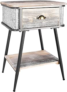 Sponsored Ad - Side End Table,Solid Wood Sheet Night Stand,Retro 1 Drawer Storage Shelf for Living Room, Balcony, Bedroom,...