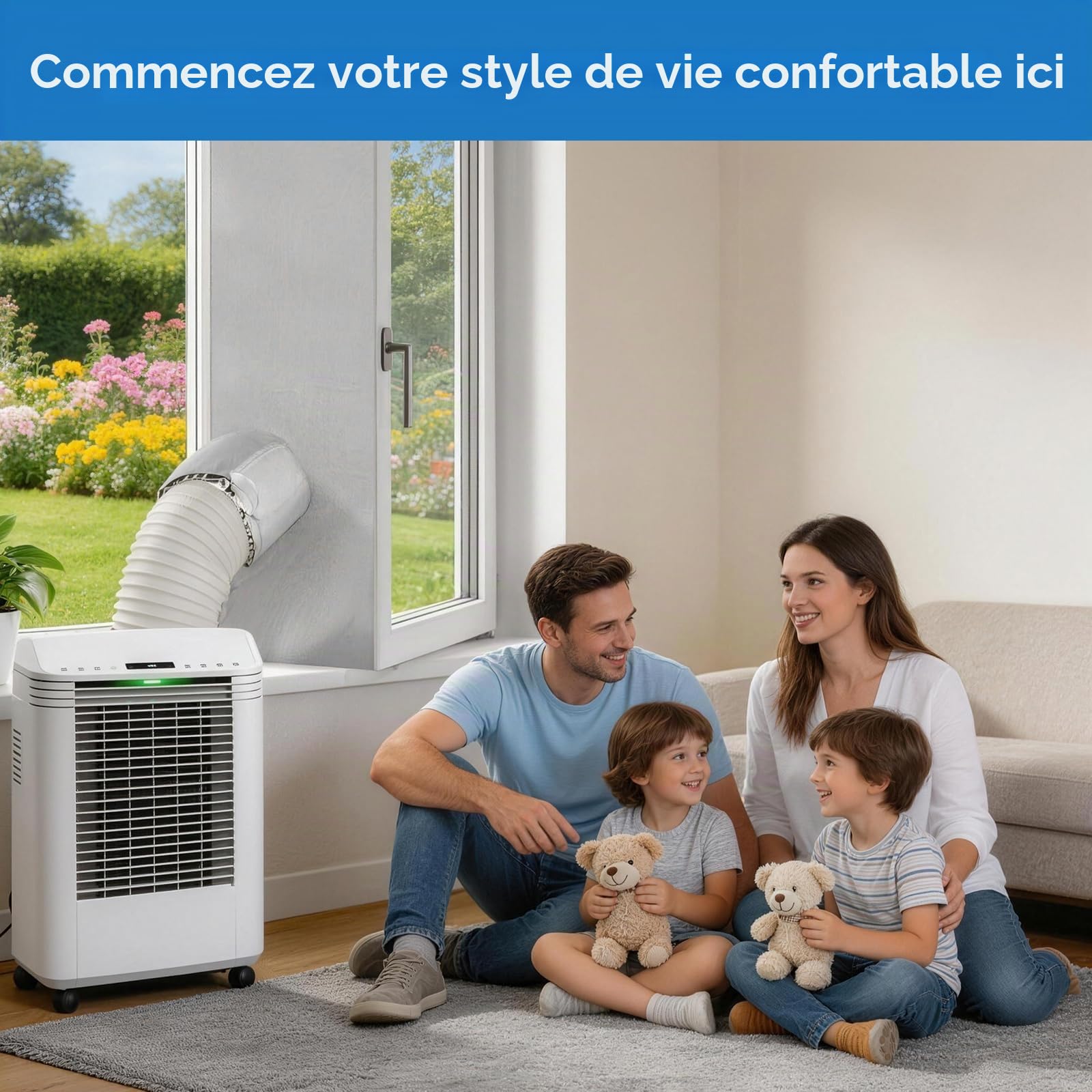 Kit Étanchéité pour Fenêtre 5M Qoosea, Climatiseur Mobile avec Bande Auto-Agrippante et Attaches, Sans Perçage pour Climatiseur Portable, Sortie Sèche-Linge, Fenêtres à Battant, Réutilisable