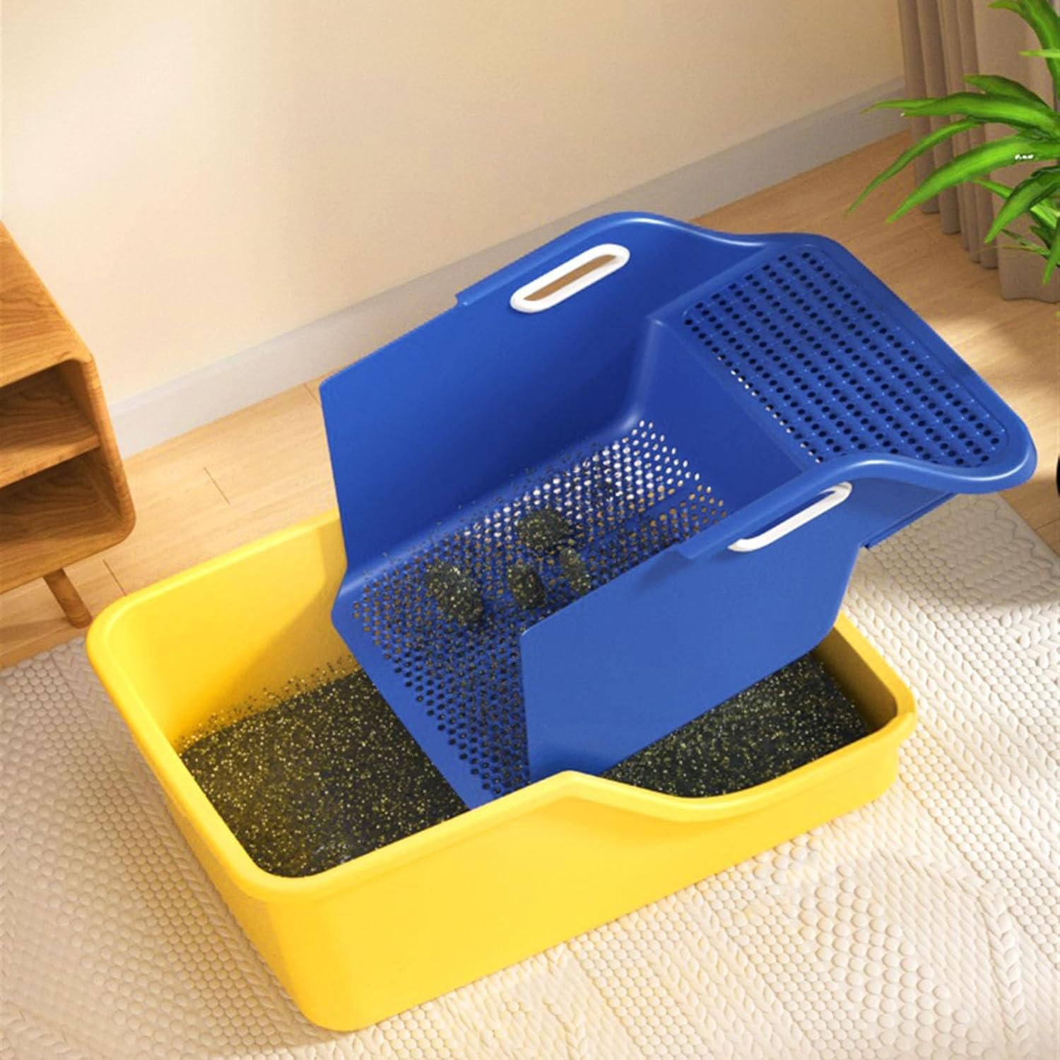 Litterbox Large High Sides Cat Litter Box, Anti-Splashing Kitty Litter Box, Open Cat Litter Box, Great for Small & Large Cats Easy to Clean Cat Litter Tray(Yellow)