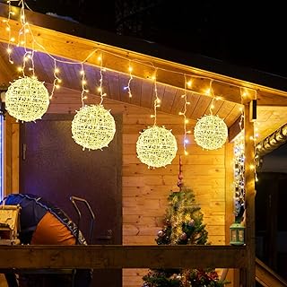 Outdoor Balls Lights Hanging Tree Garden Lights - 4 Pack 7.87" Sphere Lights with Plug in Globe Lights Trees Christmas Lights for Party Wedding Yard Garden Porch Patio Decoration(Warm White)