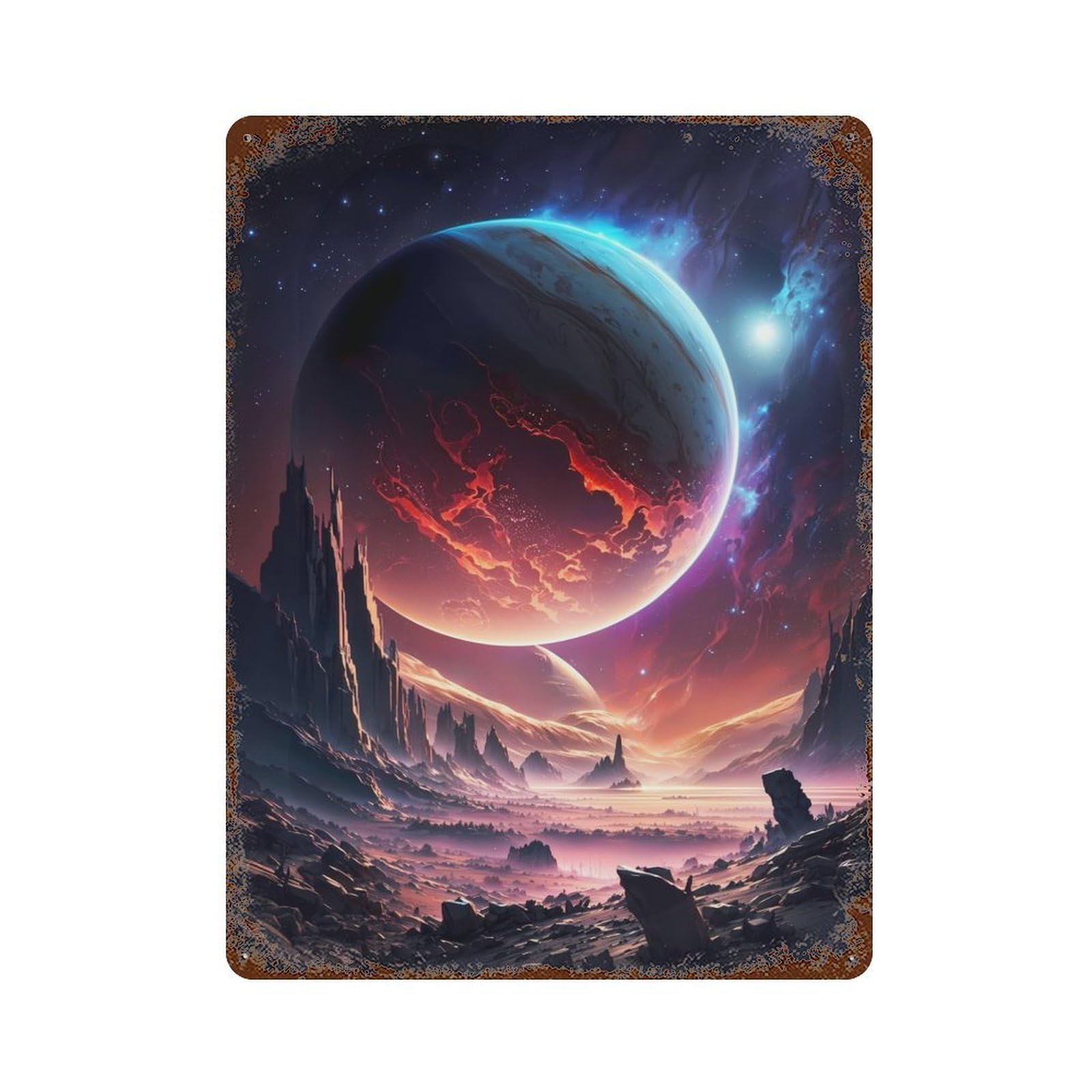 Celestial Planet Serenity 15.7"x11.8" Rustic Tin Plaque, Novelty Wall Decor for Living Room, Hallway And Home Decor