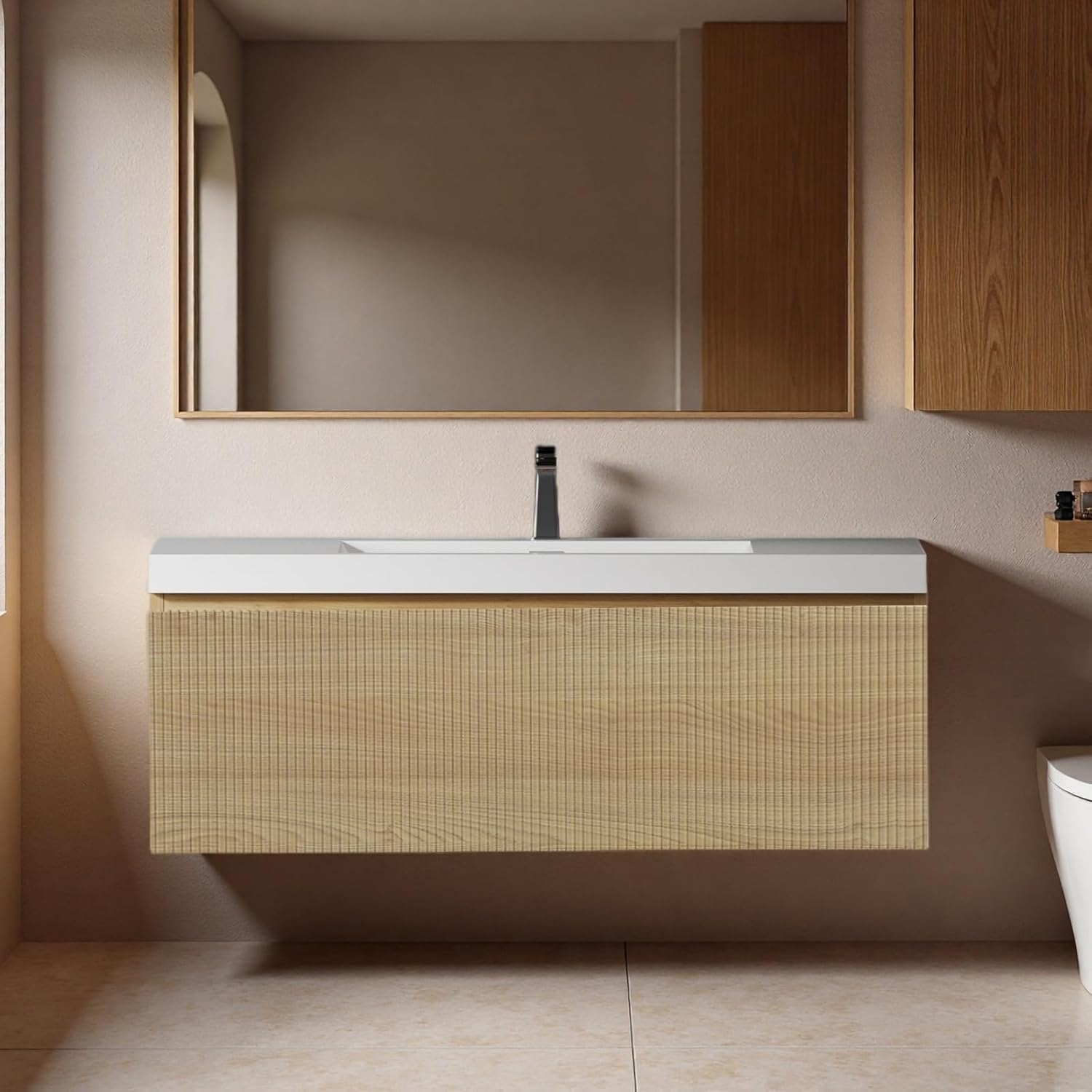 42" Bathroom Vanity with Sink, Floating Vanity with Resin Countertop & 1 U-Shaped Interiors, Wall-Mounted Bathroom Storage Cabinet with Soft-Close Drawers for Home, Easy to Clean, Wood