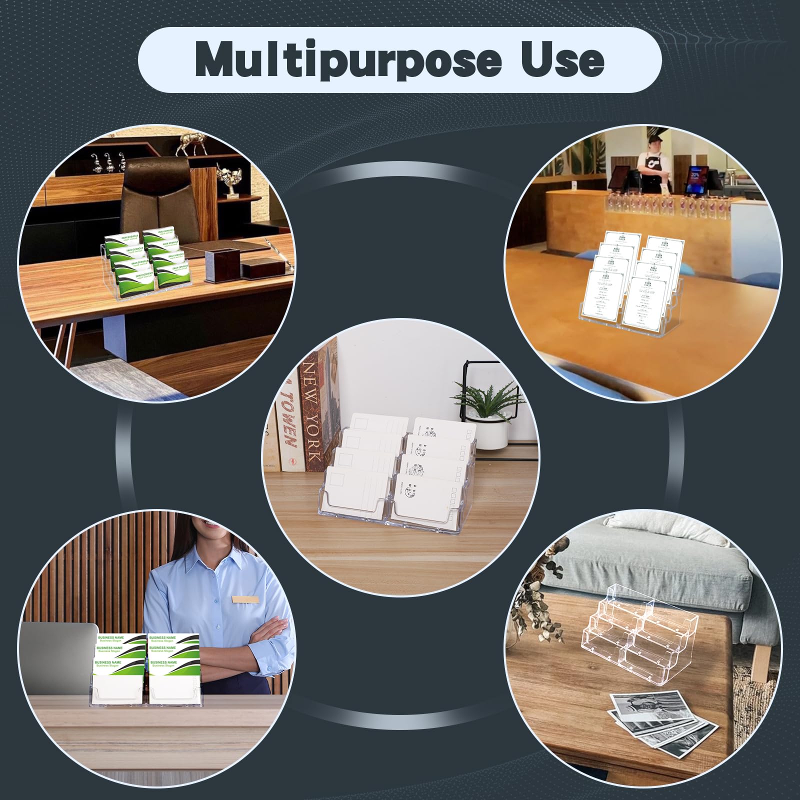 xydstay Porta biglietti da visita in acrilico per scrivania, espositore a 4 ripiani in plastica trasparente con 8 tasche, può contenere 400 carte, ideale per l'organizzazione di ufficio e spazio di
