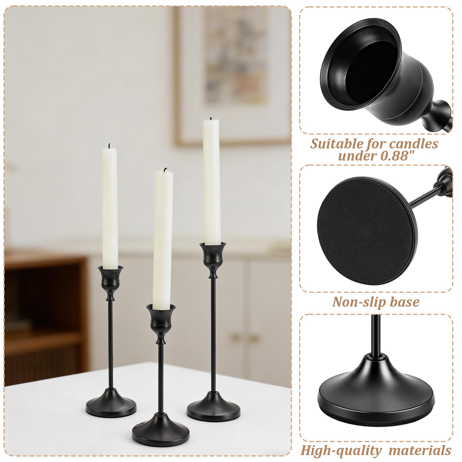 15 pièce 3 Tailles de Bougeoirs Coniques Noirs Bougeoir Décoratif Chandelier en Métal Ensemble de Bougeoirs pour la Décoration Intérieure Mariage Salle à Manger Fête Anniversaire