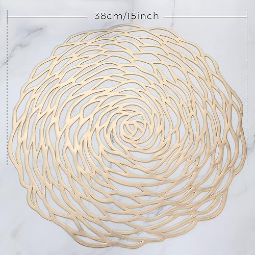 Miniatura 7 de Evevde - Juego de 4 manteles individuales redondos dorados para mesa de comedor, manteles individuales de vinilo de plástico metálico,