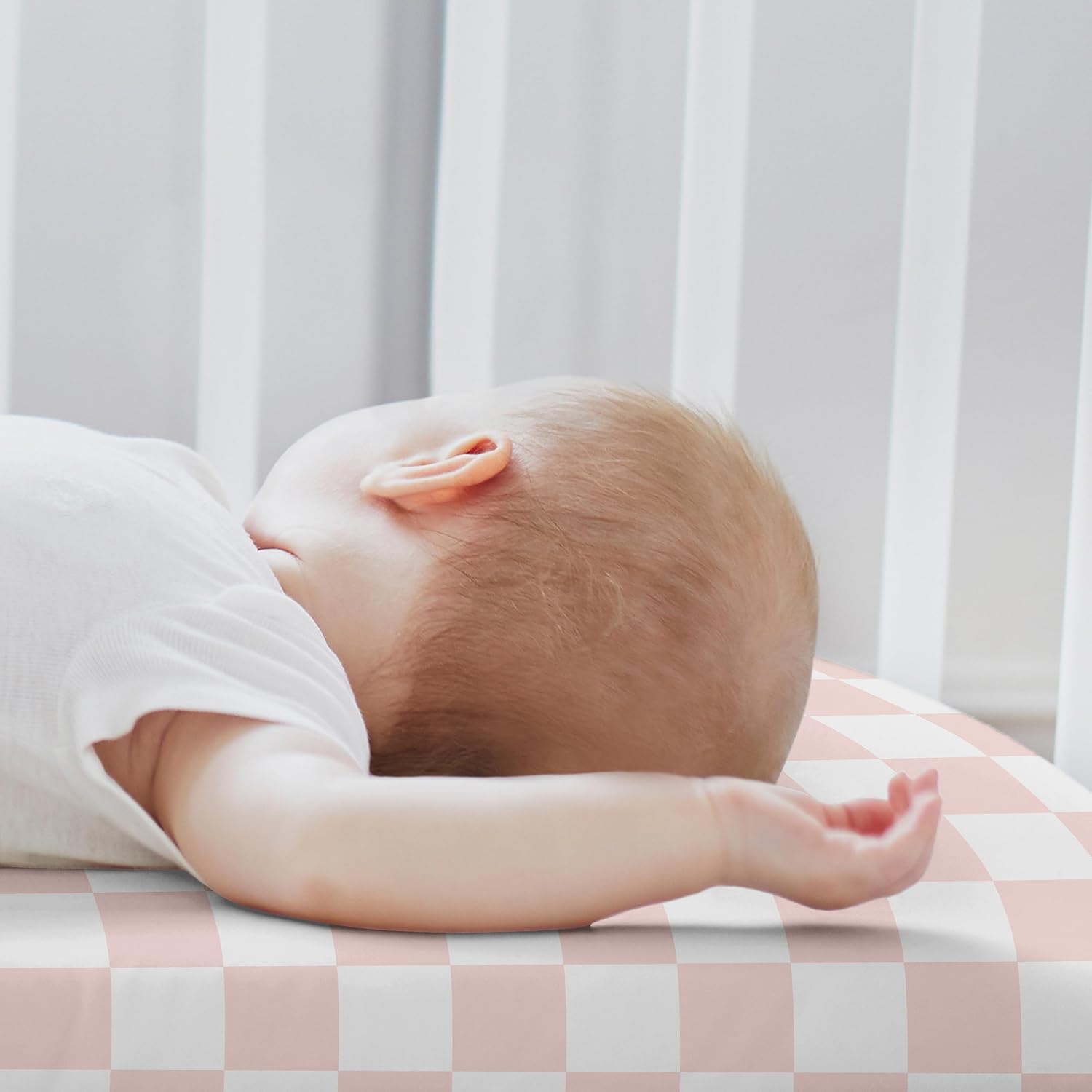 Sweet Jojo Designs 2-Piece Baby Bassinet Sheets Set (Pink Gingham Checkered Plaid) for Girls, Infant Newborn Nursery, Oval, Rectangle & Hourglass Mattress (Solid Blush & Vintage, Classic Checkerboard)