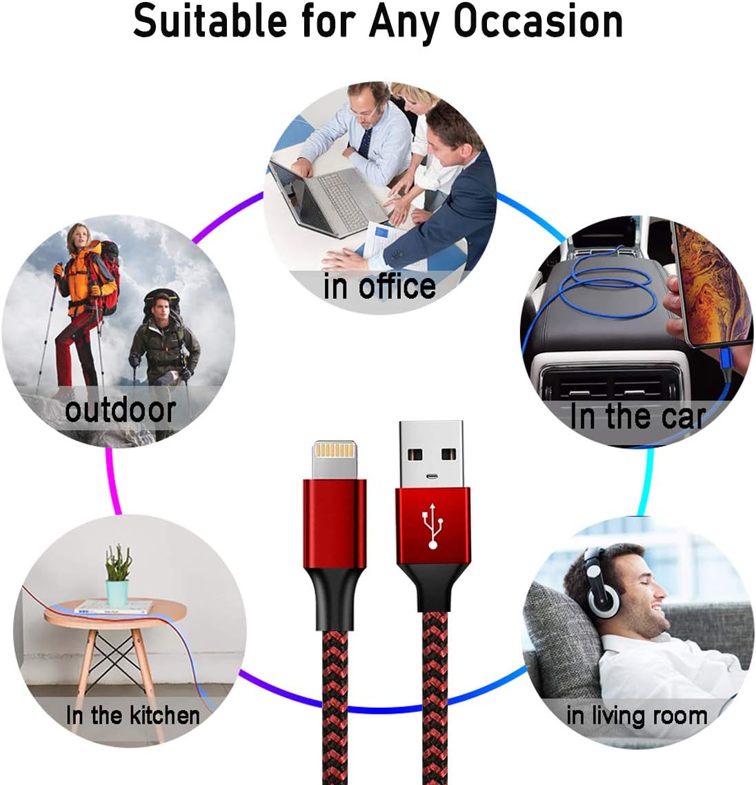 5 Pack iPhone Charger，6FT MFi Certified Lightning Cable, Charging Cable USB Syncing Data and High-Speed Nylon Braided Cord Charger for iPhone 11/Pro/Max/X/XS/XR/XS Max/8/Plus/7/7 Plus/6S/6 Plus More