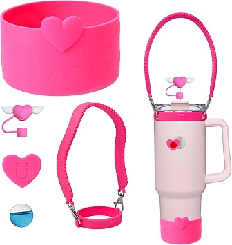 Stanley Cup Accessories Set Including Water Bottle Handle Strap, Siliocne Stanley Cup Boot, Magnet Siliocne Straw Cover,Love Siliocne Straw Cover, Stanley Charms for Stanley Cup 40oz